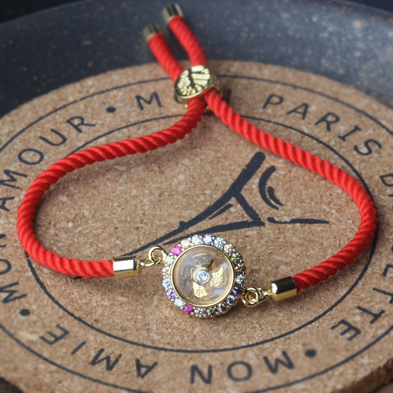 Nimara Ritual Copper Brass Color Rotatable Windmill Feng Sheng Shui Qi Fu Red String Faith Braided Bracelet