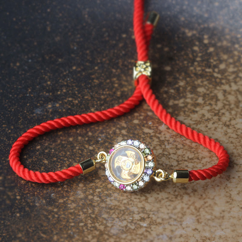 Nimara Ritual Copper Brass Color Rotatable Windmill Feng Sheng Shui Qi Fu Red String Faith Braided Bracelet