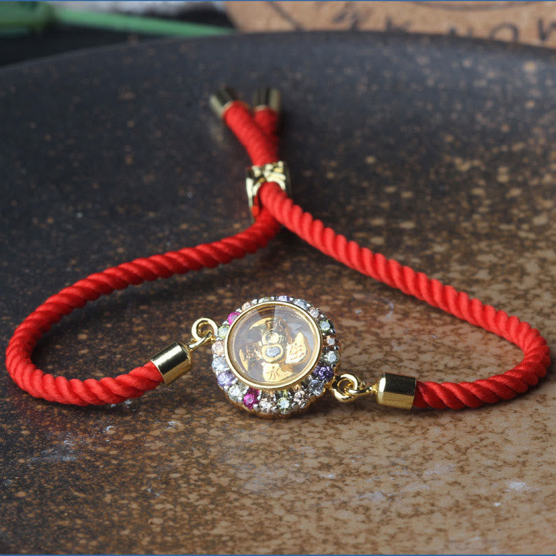 Nimara Ritual Copper Brass Color Rotatable Windmill Feng Sheng Shui Qi Fu Red String Faith Braided Bracelet
