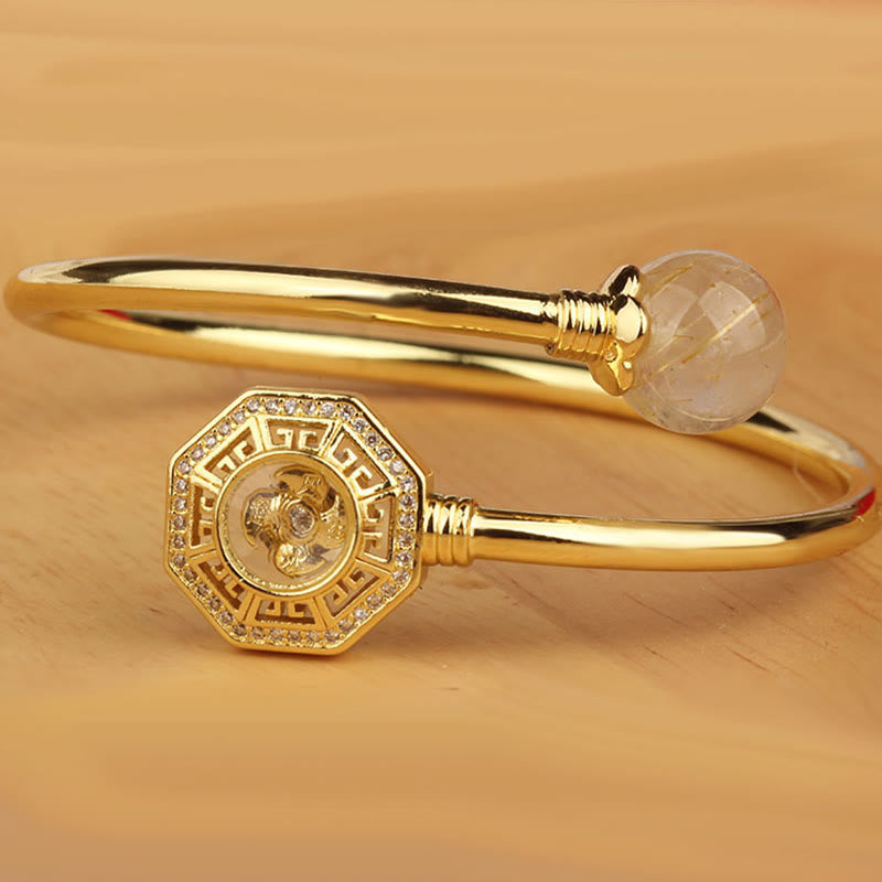 Nimara Ritual Rutilated Quartz Copper Brass Rotatable Windmill Feng Sheng Shui Qi Courage Bracelet Bangle