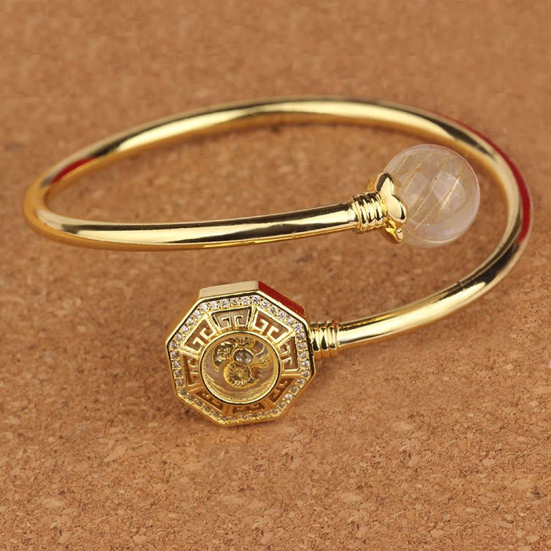 Nimara Ritual Rutilated Quartz Copper Brass Rotatable Windmill Feng Sheng Shui Qi Courage Bracelet Bangle