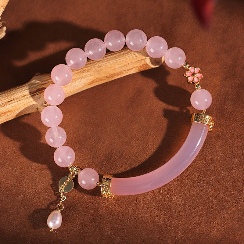 Nimara Ritual Pink Crystal Blue Chalcedony Pearl Cuff Half Bracelet Bangle