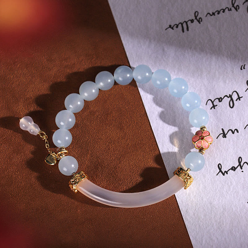 Nimara Ritual Pink Crystal Blue Chalcedony Pearl Cuff Half Bracelet Bangle