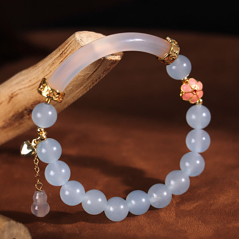 Nimara Ritual Pink Crystal Blue Chalcedony Pearl Cuff Half Bracelet Bangle