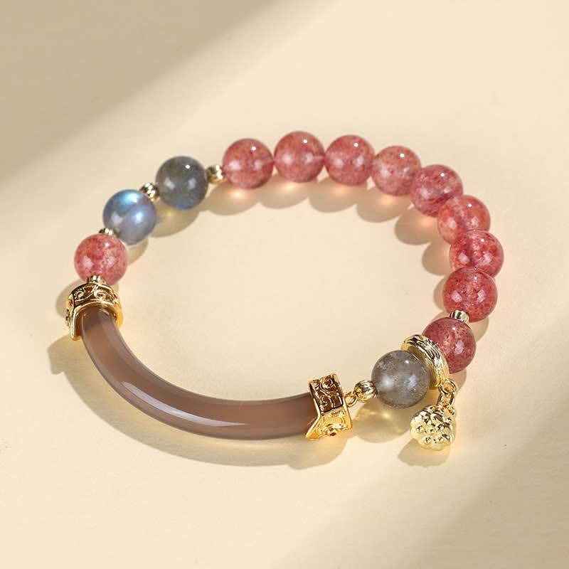 Nimara Ritual Strawberry Quartz Labradorite Fluorite Pearl Cuff Half Bracelet Bangle