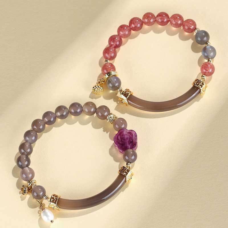Nimara Ritual Strawberry Quartz Labradorite Fluorite Pearl Cuff Half Bracelet Bangle