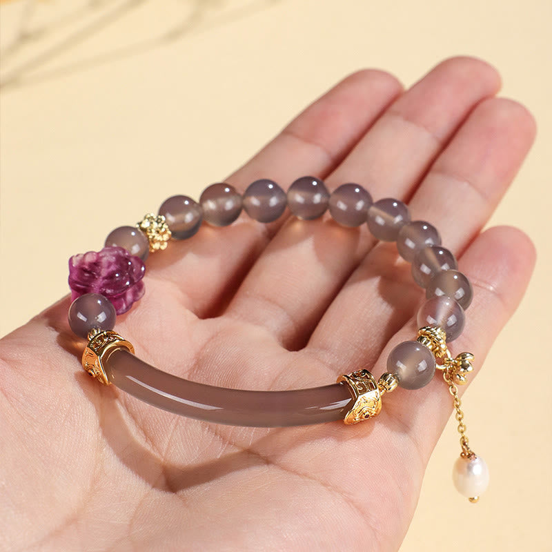 Nimara Ritual Strawberry Quartz Labradorite Fluorite Pearl Cuff Half Bracelet Bangle