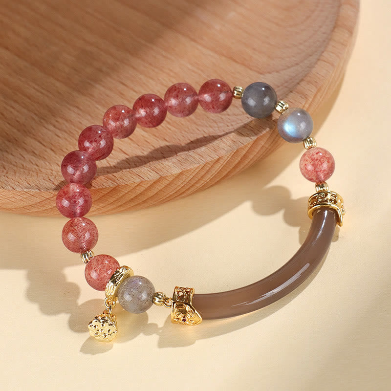 Nimara Ritual Strawberry Quartz Labradorite Fluorite Pearl Cuff Half Bracelet Bangle