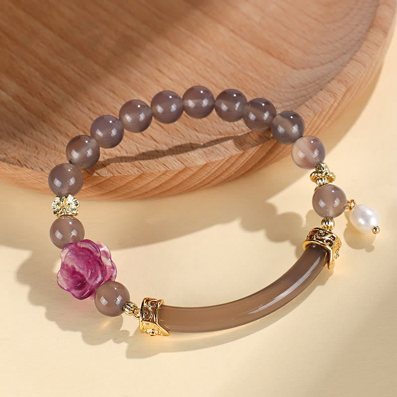 Nimara Ritual Strawberry Quartz Labradorite Fluorite Pearl Cuff Half Bracelet Bangle