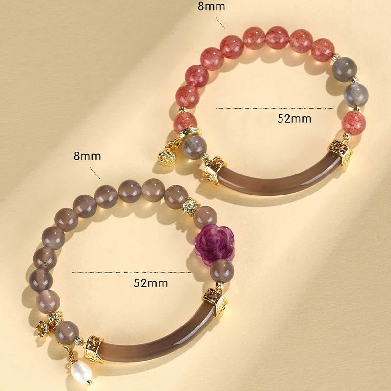 Nimara Ritual Strawberry Quartz Labradorite Fluorite Pearl Cuff Half Bracelet Bangle