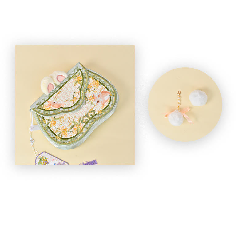 Nimara Ritual Osmanthus Rabbit Embroidery Pearl Chain Furball Tassel Shoulder Bag Crossbody Bag