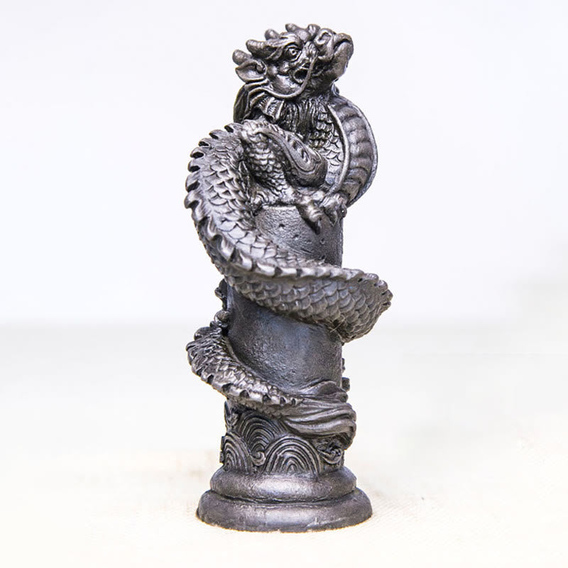 Nimara Ritual Handmade Flying Dragon Around The Pillar Iron Powder Rust Cast Resin Statue Home Decoration