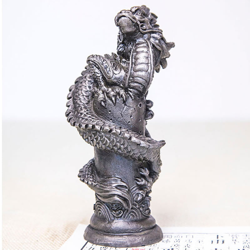 Nimara Ritual Handmade Flying Dragon Around The Pillar Iron Powder Rust Cast Resin Statue Home Decoration