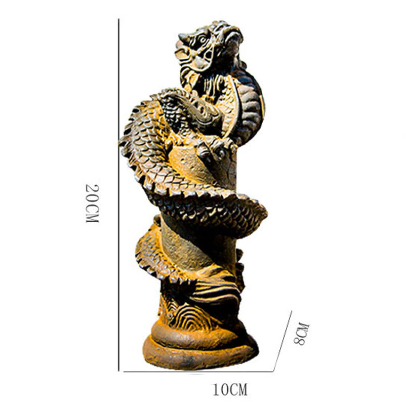 Nimara Ritual Handmade Flying Dragon Around The Pillar Iron Powder Rust Cast Resin Statue Home Decoration