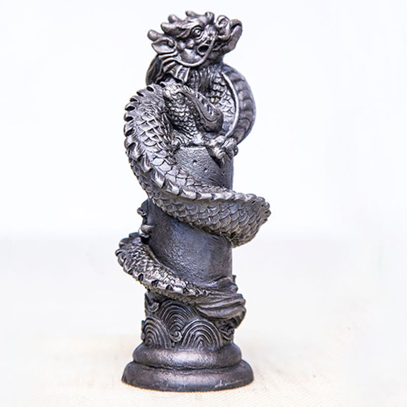 Nimara Ritual Handmade Flying Dragon Around The Pillar Iron Powder Rust Cast Resin Statue Home Decoration