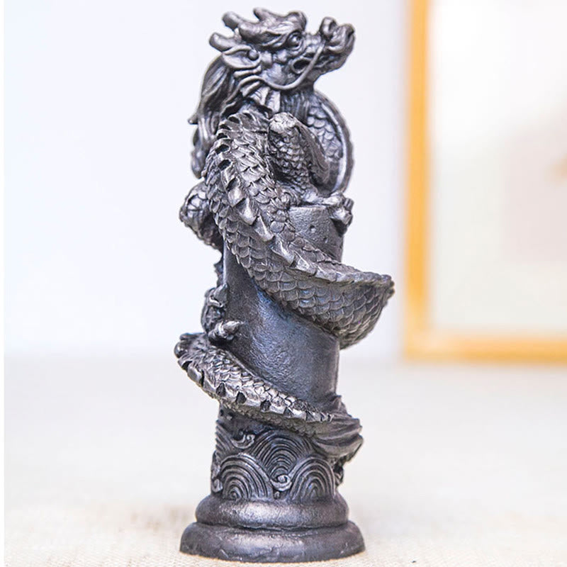 Nimara Ritual Handmade Flying Dragon Around The Pillar Iron Powder Rust Cast Resin Statue Home Decoration
