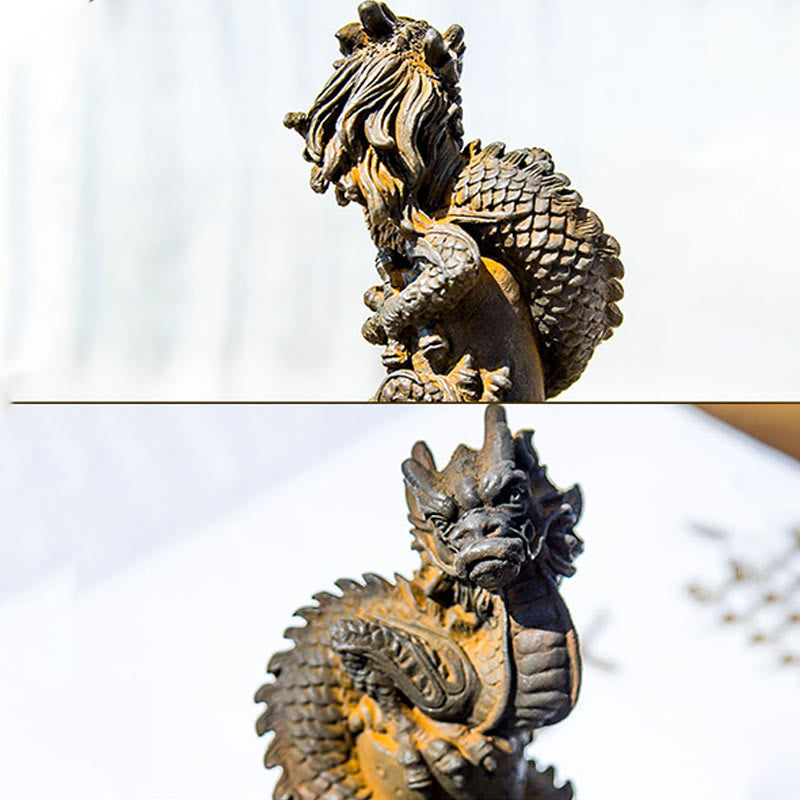 Nimara Ritual Handmade Flying Dragon Around The Pillar Iron Powder Rust Cast Resin Statue Home Decoration