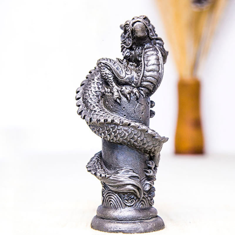 Nimara Ritual Handmade Flying Dragon Around The Pillar Iron Powder Rust Cast Resin Statue Home Decoration