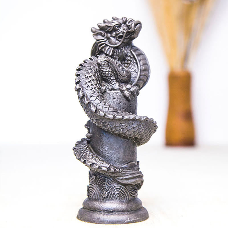 Nimara Ritual Handmade Flying Dragon Around The Pillar Iron Powder Rust Cast Resin Statue Home Decoration
