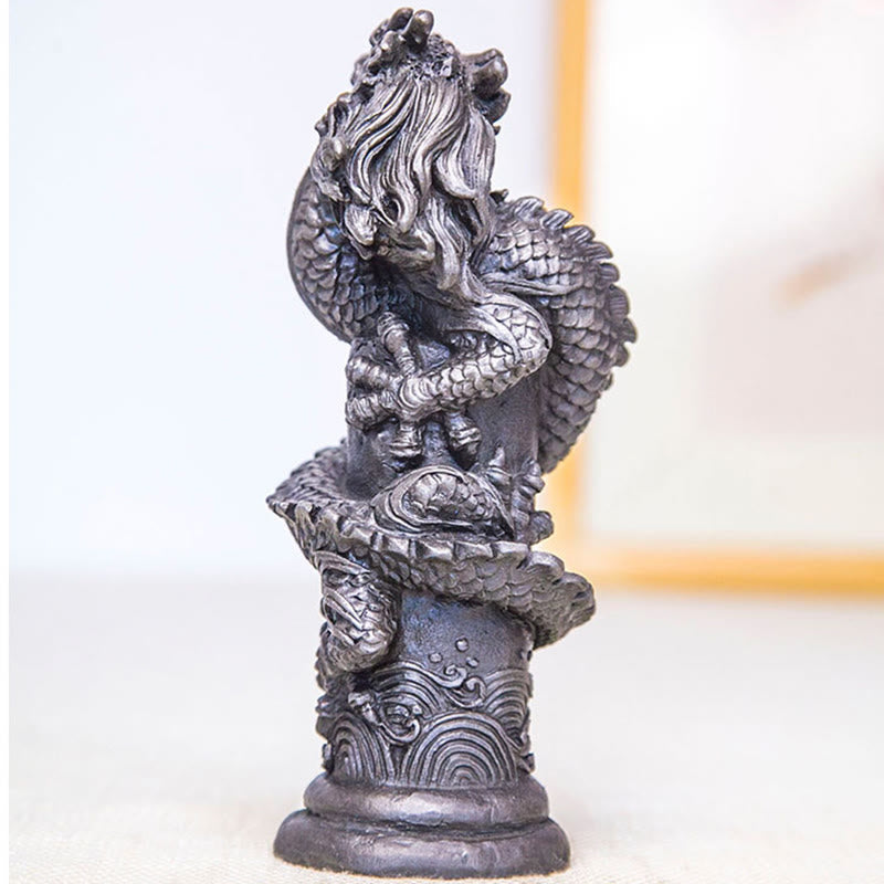 Nimara Ritual Handmade Flying Dragon Around The Pillar Iron Powder Rust Cast Resin Statue Home Decoration