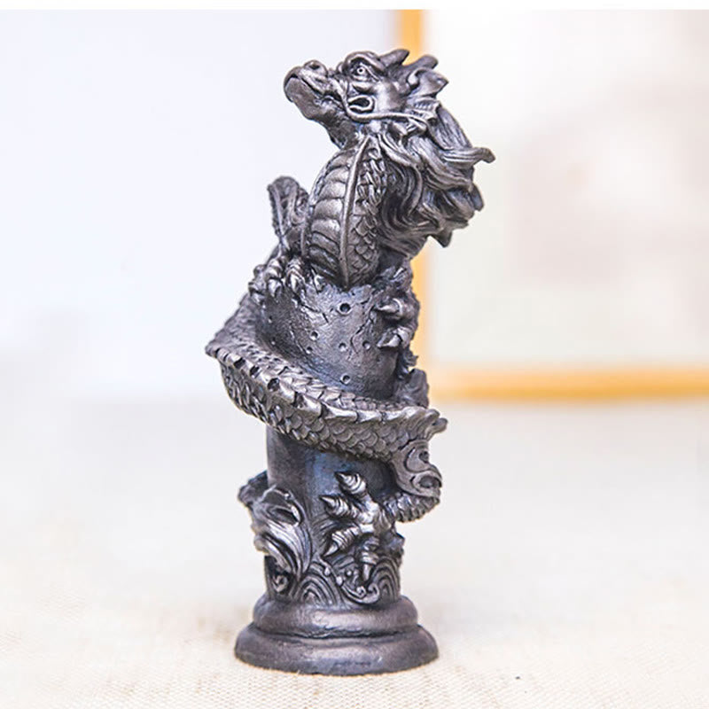 Nimara Ritual Handmade Flying Dragon Around The Pillar Iron Powder Rust Cast Resin Statue Home Decoration