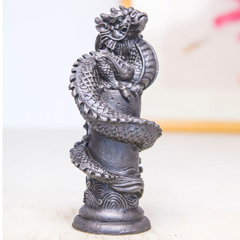 Nimara Ritual Handmade Flying Dragon Around The Pillar Iron Powder Rust Cast Resin Statue Home Decoration