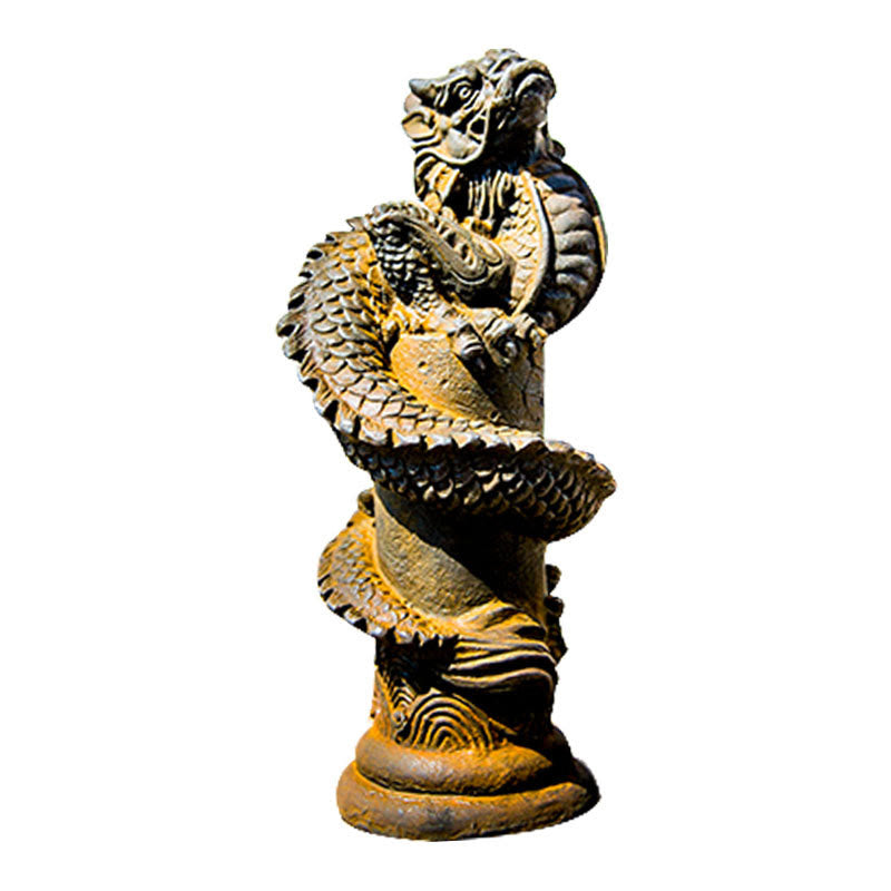 Nimara Ritual Handmade Flying Dragon Around The Pillar Iron Powder Rust Cast Resin Statue Home Decoration