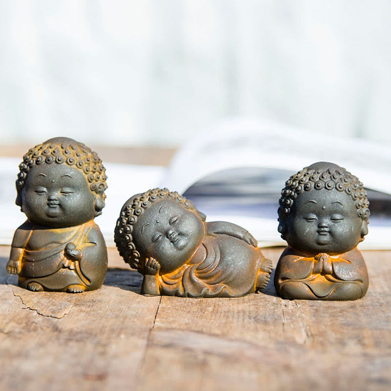 Nimara Ritual Small Standing Lying Sitting Cute Buddha Iron Powder Rust Cast Resin Statue Home Decoration