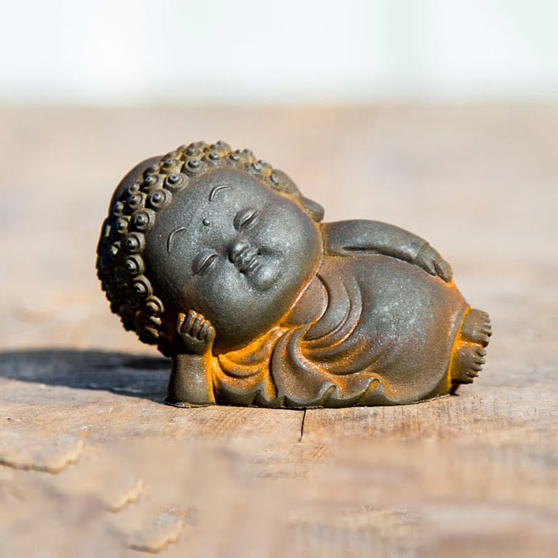 Nimara Ritual Small Standing Lying Sitting Cute Buddha Iron Powder Rust Cast Resin Statue Home Decoration