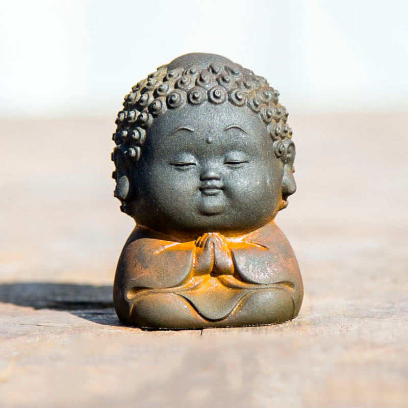 Nimara Ritual Small Standing Lying Sitting Cute Buddha Iron Powder Rust Cast Resin Statue Home Decoration