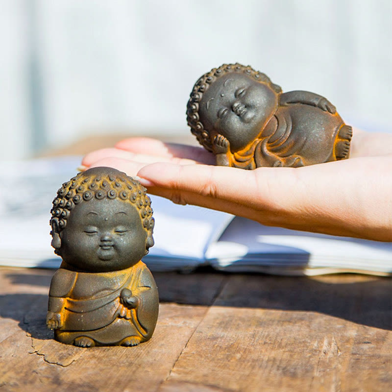 Nimara Ritual Small Standing Lying Sitting Cute Buddha Iron Powder Rust Cast Resin Statue Home Decoration