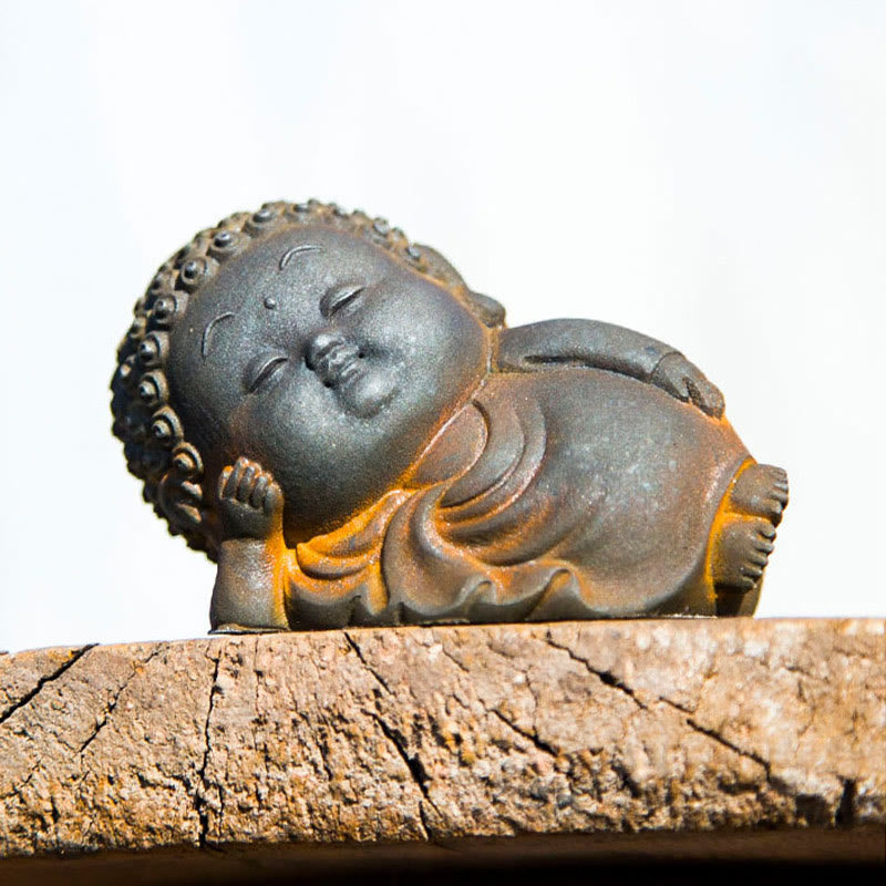 Nimara Ritual Small Standing Lying Sitting Cute Buddha Iron Powder Rust Cast Resin Statue Home Decoration