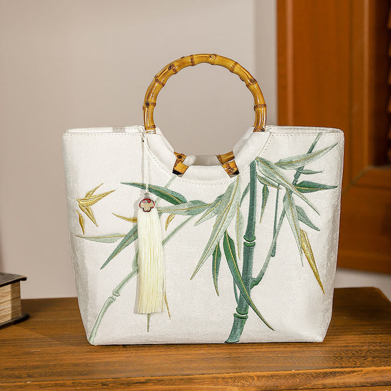 Nimara Ritual Embroidery Bamboo Handle Tassel Handbags