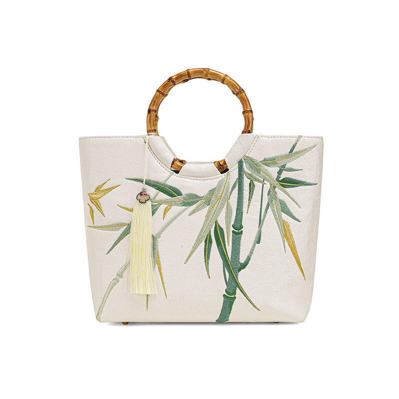 Nimara Ritual Embroidery Bamboo Handle Tassel Handbags