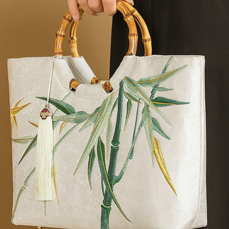 Nimara Ritual Embroidery Bamboo Handle Tassel Handbags
