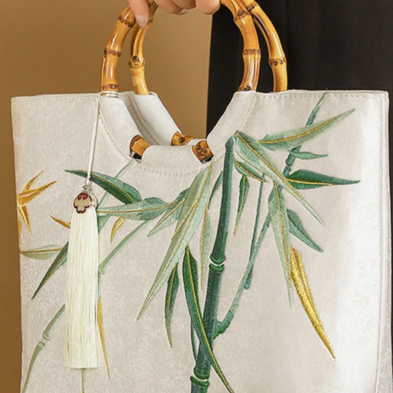 Nimara Ritual Embroidery Bamboo Handle Tassel Handbags