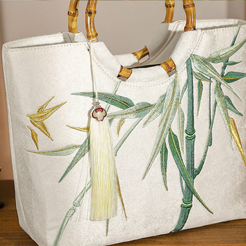 Nimara Ritual Embroidery Bamboo Handle Tassel Handbags