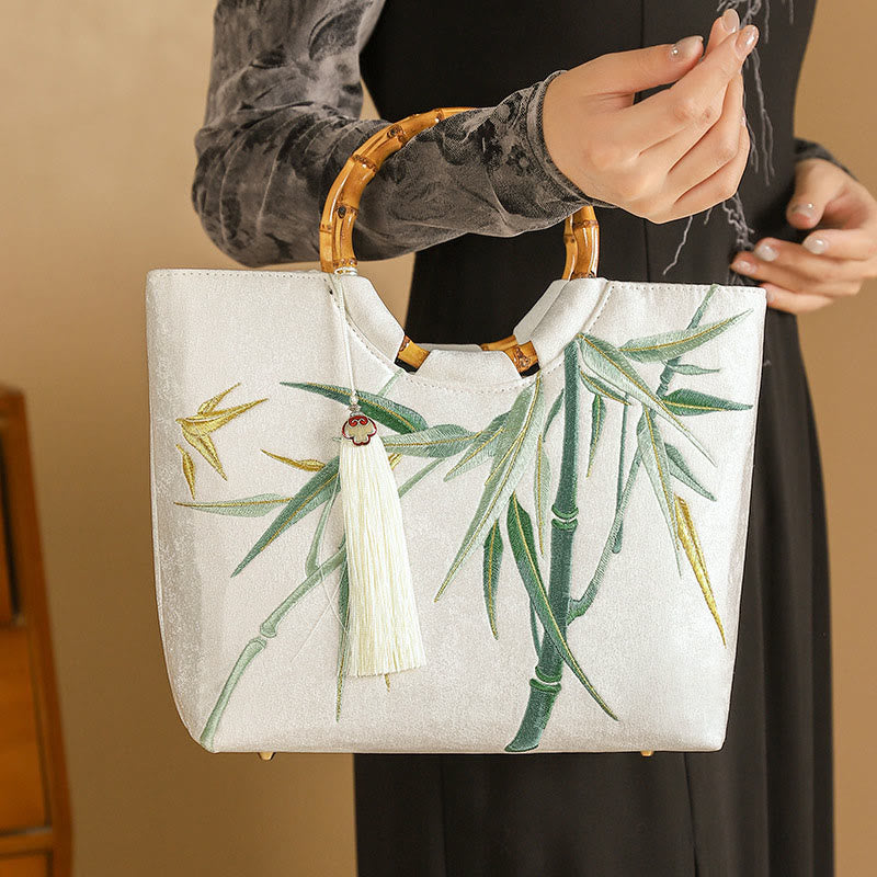 Nimara Ritual Embroidery Bamboo Handle Tassel Handbags