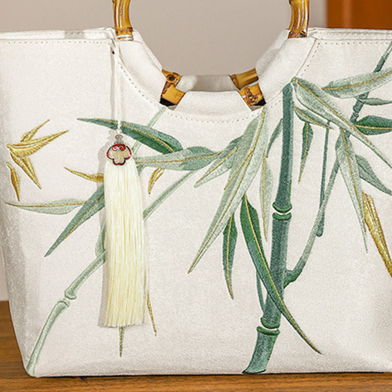 Nimara Ritual Embroidery Bamboo Handle Tassel Handbags