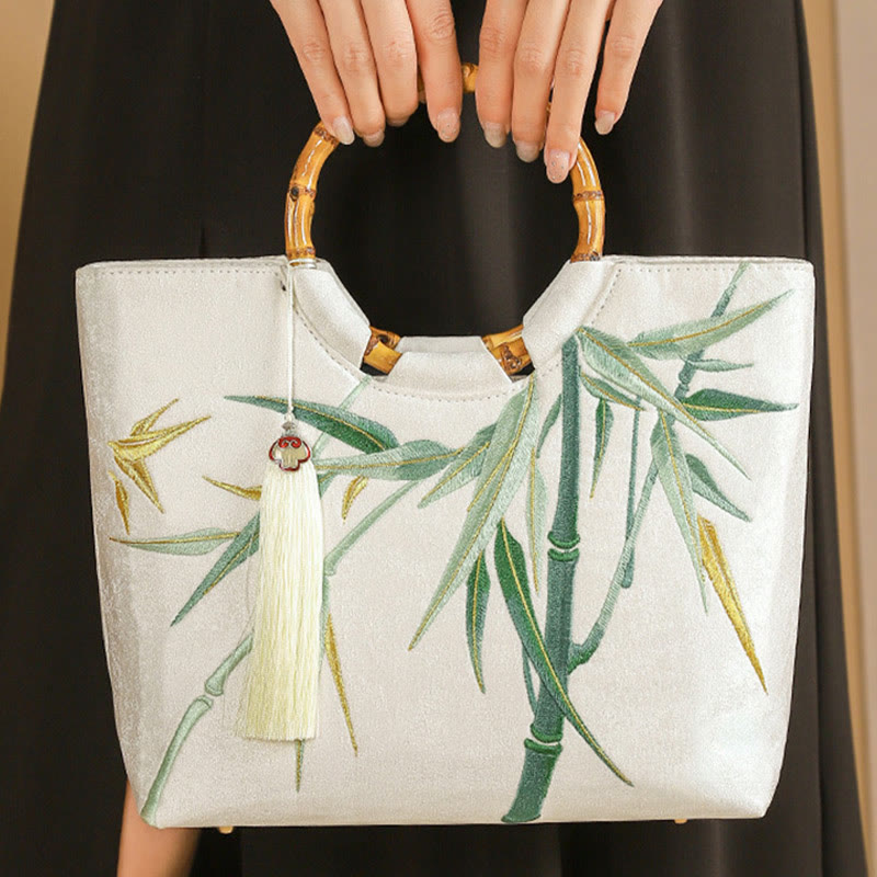 Nimara Ritual Embroidery Bamboo Handle Tassel Handbags