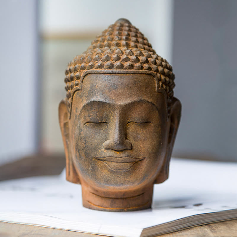 Nimara Ritual Closed Eyes Contemplation Meditating Buddha Head Iron Powder Rust Cast Resin Statue Home Decoration
