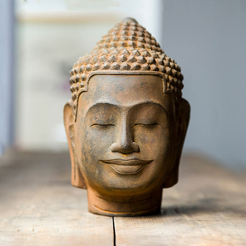 Nimara Ritual Closed Eyes Contemplation Meditating Buddha Head Iron Powder Rust Cast Resin Statue Home Decoration