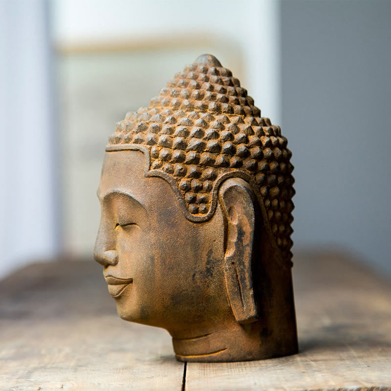 Nimara Ritual Closed Eyes Contemplation Meditating Buddha Head Iron Powder Rust Cast Resin Statue Home Decoration
