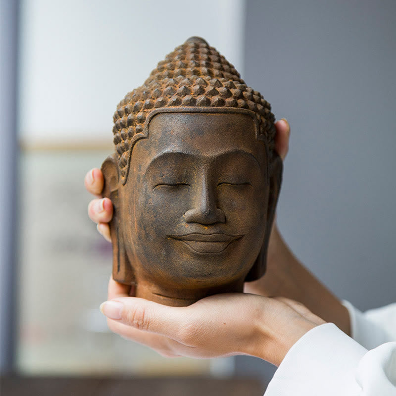 Nimara Ritual Closed Eyes Contemplation Meditating Buddha Head Iron Powder Rust Cast Resin Statue Home Decoration