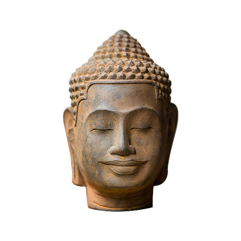 Nimara Ritual Closed Eyes Contemplation Meditating Buddha Head Iron Powder Rust Cast Resin Statue Home Decoration