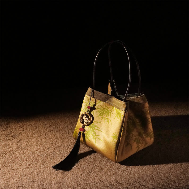 Nimara Ritual Plum Flower Bamboo Branches Embroidery Tassel Xiangyunsha Silk Shoulder Bag Hangbags