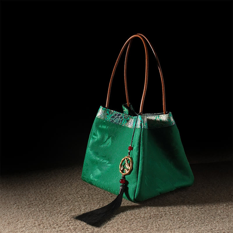 Nimara Ritual Plum Flower Bamboo Branches Embroidery Tassel Xiangyunsha Silk Shoulder Bag Hangbags