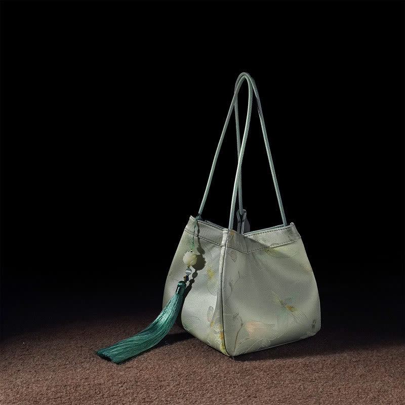 Nimara Ritual Retro Flower Butterfly Bird Embroidery Bead Tassel Mulberry Silk Jacquard Xiangyunsha Silk Shoulder Bag Hangbags