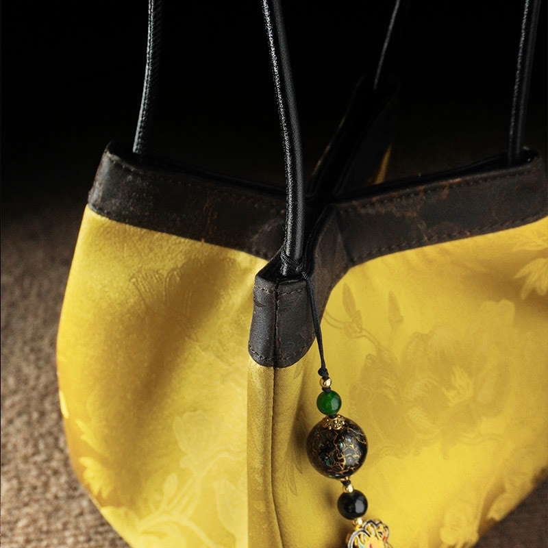 Nimara Ritual Retro Flower Butterfly Bird Embroidery Bead Tassel Mulberry Silk Jacquard Xiangyunsha Silk Shoulder Bag Hangbags