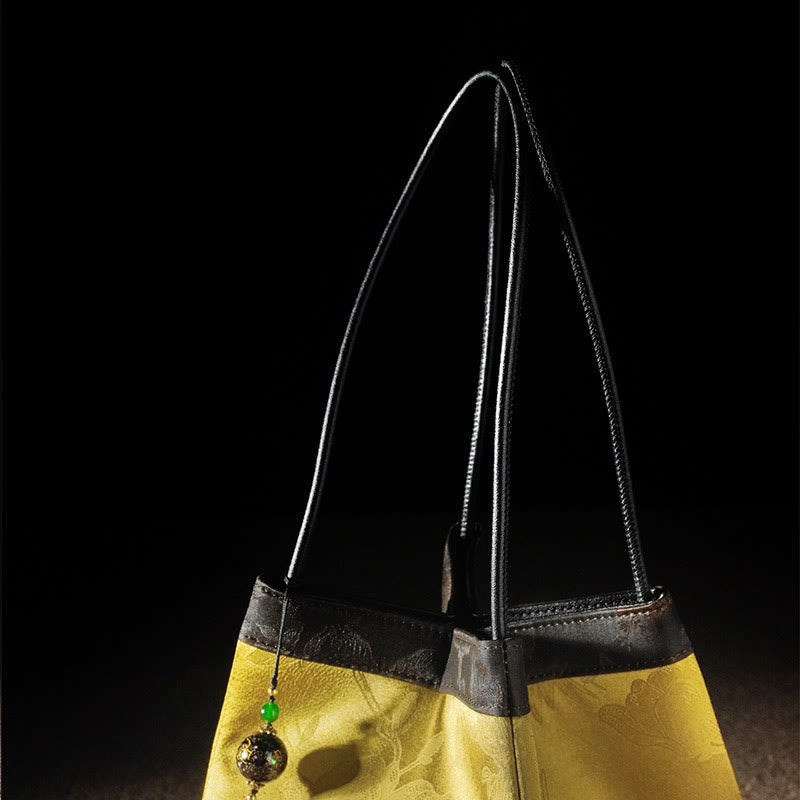 Nimara Ritual Retro Flower Butterfly Bird Embroidery Bead Tassel Mulberry Silk Jacquard Xiangyunsha Silk Shoulder Bag Hangbags